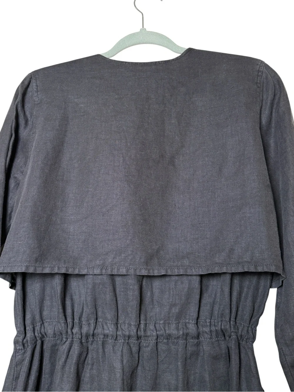 Michael Stars Small LINEN Charcoal Long-Sleeve Asymmetrical Zip Shirt Dress